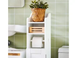 SoBuy Freistehend Toilettenpapieraufbewahrung Holz Weiß FRG177-W