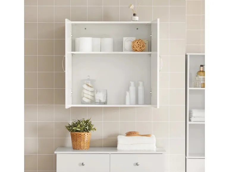 SoBuy Hängeschrank Badezimmerschrank mit Verstellbarem Regal 60x60x30cm Weiß FRG231-W