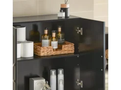 SoBuy Hängeschrank Badezimmerschrank mit Verstellbarem Regal 60x60x30cm Schwarz FRG231-SCH