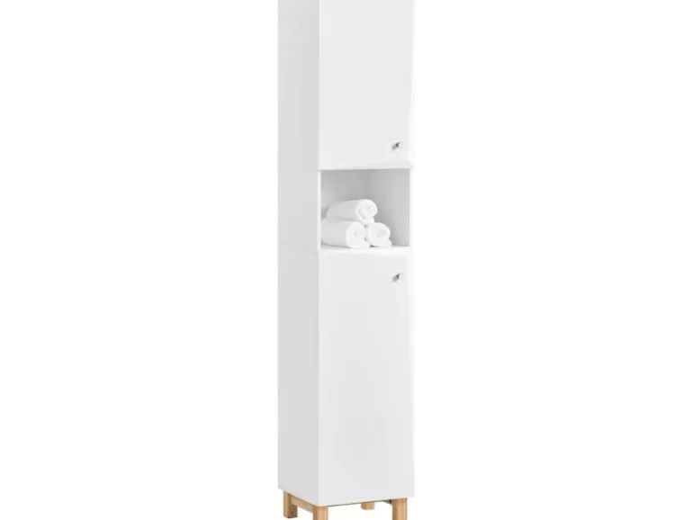 SoBuy Hochschrank Badregal Badezimmerschrank Badezimmermöbel Weiß BZR91-W