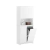 SoBuy Hochschrank Badschrank mit Wäschesack Wäscheschrank Weiß BZR150-W
