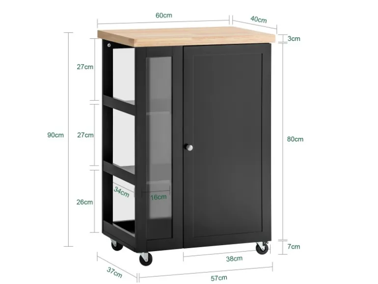 SoBuy Küchenwagen Servierwagen mit 3 Ablagefächern Küchenregal 60x90x40cm Schwarz FKW75-SCH