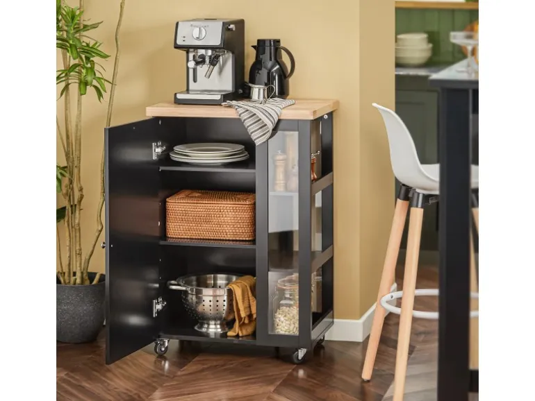 SoBuy Küchenwagen Servierwagen mit 3 Ablagefächern Küchenregal 60x90x40cm Schwarz FKW75-SCH