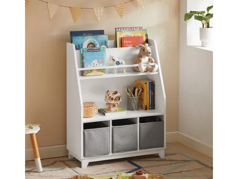 SoBuy Kinder Bücherregal Kinderregal mit Ablagen Aufbewahrungsregal Weiß KMB34-W