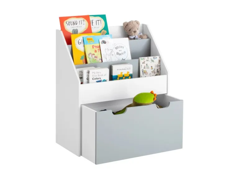 SoBuy Kinder Bücherregal Kinderregal mit 3 Ablagen Spielzeugtruhe Weiß KMB17-HG