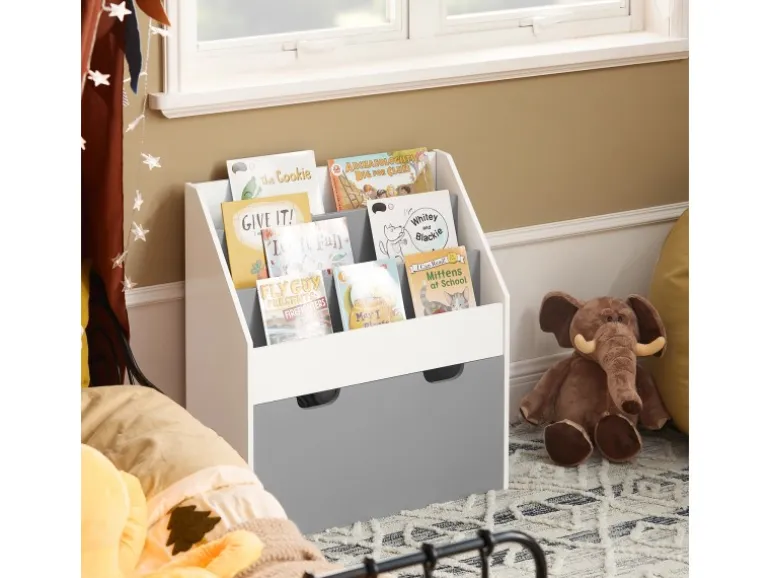 SoBuy Kinder Bücherregal Kinderregal mit 3 Ablagen Spielzeugtruhe Weiß KMB17-HG