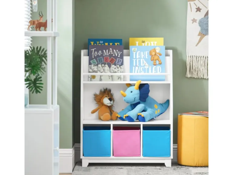 SoBuy Kinder Bücherregal Kinderregal mit Ablagen Aufbewahrungsregal Weiß KMB34-F