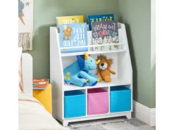 SoBuy Kinder Bücherregal Kinderregal mit Ablagen Aufbewahrungsregal Weiß KMB34-F