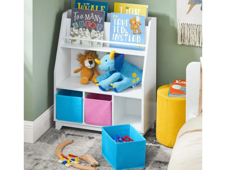 SoBuy Kinder Bücherregal Kinderregal mit Ablagen Aufbewahrungsregal Weiß KMB34-F