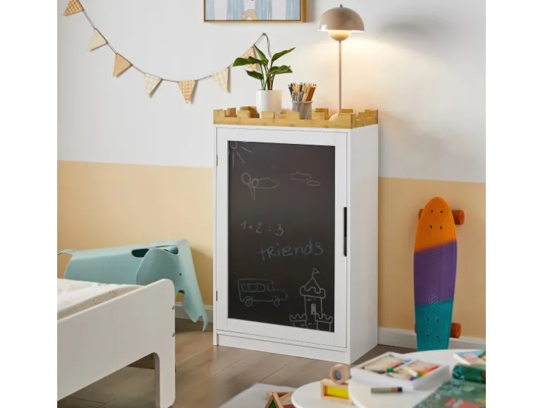 SoBuy Kinder Kommode Kinderregal mit Tafel Kinder Bücherregal Weiß KMB43-W