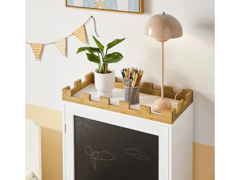 SoBuy Kinder Kommode Kinderregal mit Tafel Kinder Bücherregal Weiß KMB43-W