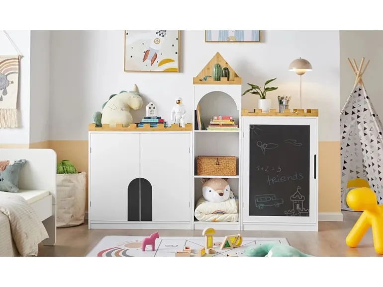 SoBuy Kinder Kommode Kinderregal mit Tafel Kinder Bücherregal Weiß KMB43-W