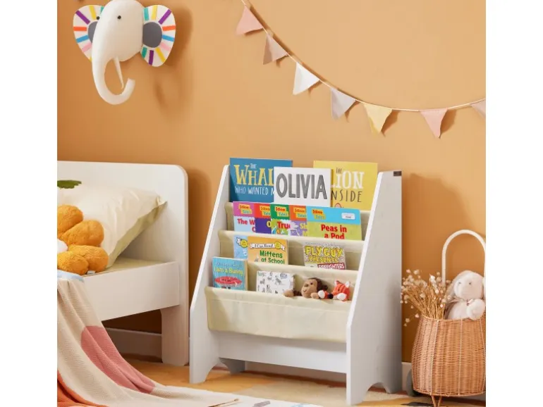 SoBuy Kinder-Bücherregal Zeitungsständer mit 4 Ablagen Kinderregal Weiß FRG225-W