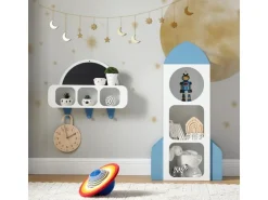 SoBuy Kindergarderobe mit Tafel Kinderregal Bücherregal Weiß KMB86-W