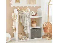 SoBuy Kinderkleiderschrank mit 3 Haken Kleiderständer mit Box Weiß KMB40-W