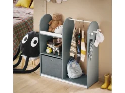 SoBuy Kinderkleiderschrank mit 3 Haken Kleiderständer mit Box Grau KMB40-HG