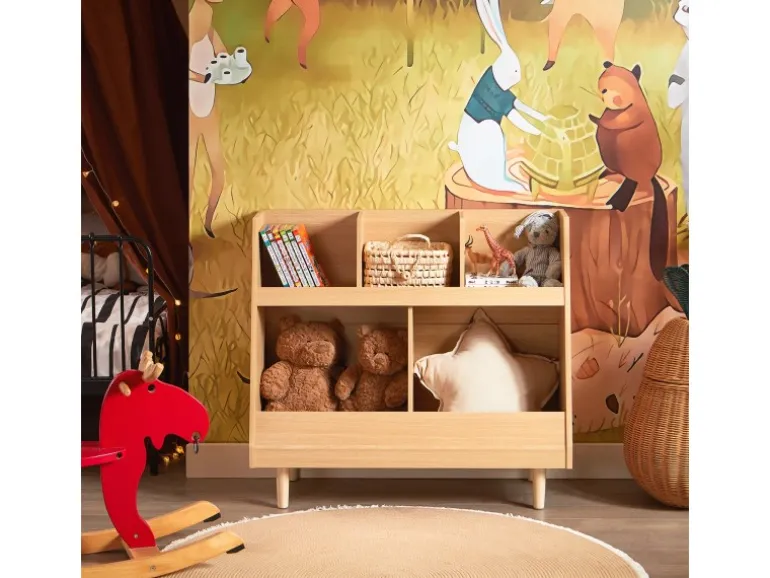SoBuy Kinderregal mit 5 Fächern Bücherregal Aufbewahrungsregal Natur KMB111-N