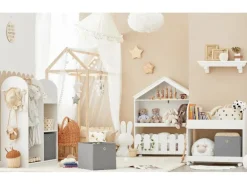 SoBuy Kinderregal mit 2 Stoffboxen Bücherregal Aufbewahrungsregal KMB53-W