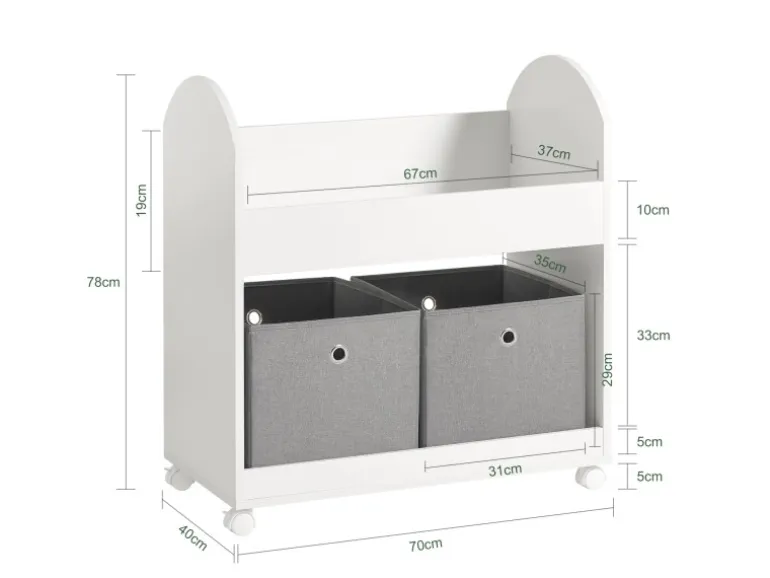 SoBuy Kinderregal mit 2 Stoffboxen Bücherregal Aufbewahrungsregal KMB53-W