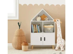 SoBuy Kinderregal mit Haus-Design Bücherregal für Kinder Weiß KMB58-W
