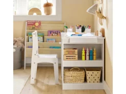 SoBuy Kindertisch mit 1 Stuhl Kindersitzgruppe Maltisch für Kinder Weiß KMB60-W