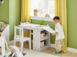 SoBuy Kindertisch mit 1 Stuhl Kindersitzgruppe Maltisch für Kinder Weiß KMB60-W