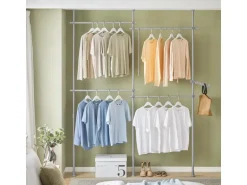 SoBuy Kleiderständer mit 4 Kleiderstangen Stahl Kunststoff Hellgrau KLS03-HG
