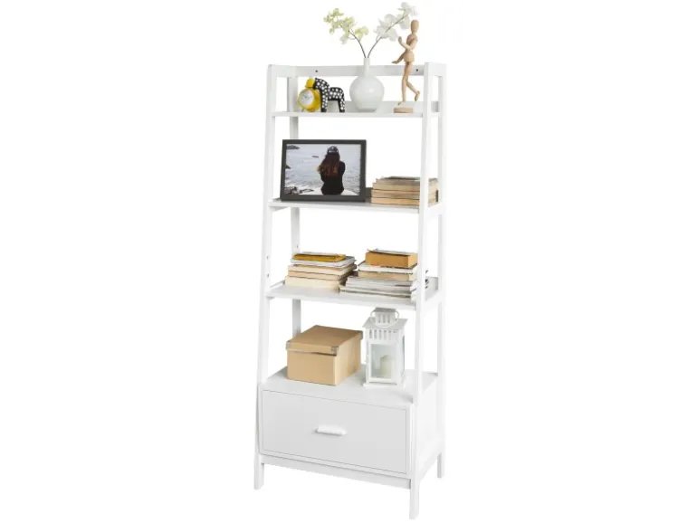 SoBuy Leiterregal mit Ablagen und Schublade MDF Weiß FRG116-W