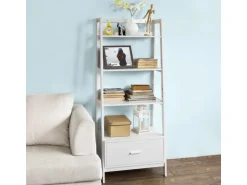SoBuy Leiterregal mit Ablagen und Schublade MDF Weiß FRG116-W