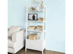 SoBuy Leiterregal mit Ablagen und Schublade MDF Weiß FRG116-W