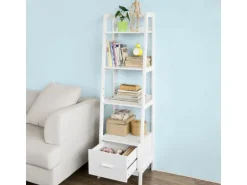 SoBuy Leiterregal mit Ablagen und Schublade MDF Weiß FRG116-K-W
