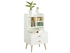SoBuy Moderner Nachttisch mit 2 Schubladen Beistelltisch 43x81x36cm Weiß FBT100-W