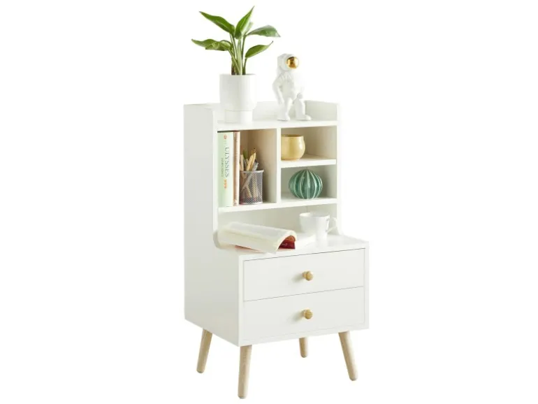 SoBuy Moderner Nachttisch mit 2 Schubladen Beistelltisch 43x81x36cm Weiß FBT100-W
