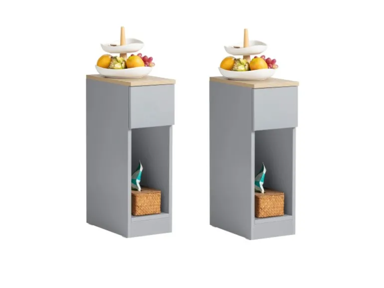 SoBuy Nachttisch 2er Set Sofatisch Beistelltisch Hellgrau FBT111-HGx2