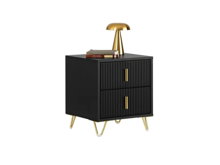 SoBuy Nachttisch mit 2 Schubladen Sofatisch Beistelltisch Schwarz FBT115-SCH