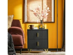 SoBuy Nachttisch mit 2 Schubladen Sofatisch Beistelltisch Schwarz FBT115-SCH