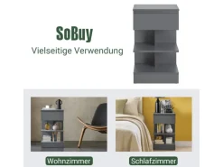 SoBuy Nachttisch mit Schublade und 2 Ablagen Beistelltisch 39x65x39cm Grau FBT49-HG