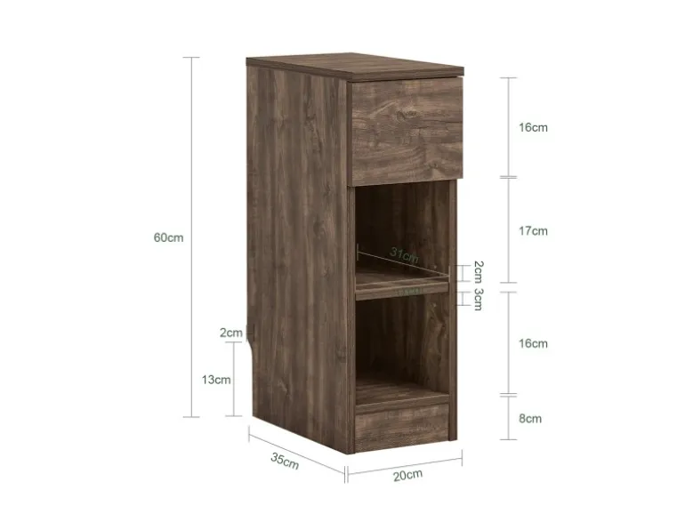 SoBuy Nachttisch Schmal Beistelltisch mit Schublade und 2 Ablage FBT111-SN