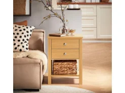 SoBuy Nachttisch Sofatisch Beistelltisch mit 2 Schubladen Natur FBT114-N