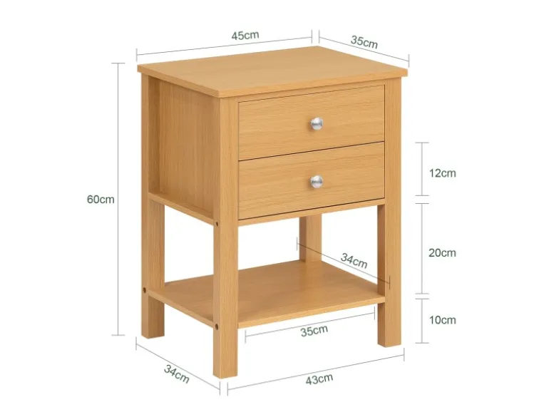 SoBuy Nachttisch Sofatisch Beistelltisch mit 2 Schubladen Natur FBT114-N