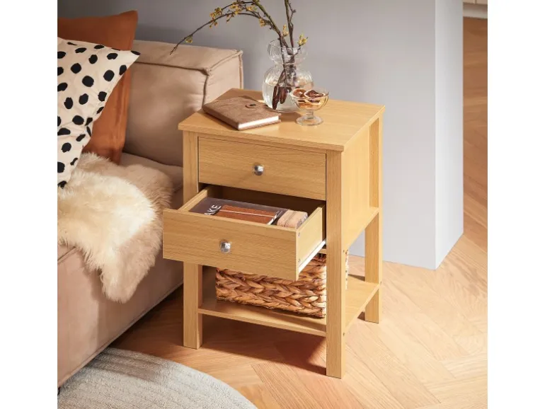 SoBuy Nachttisch Sofatisch Beistelltisch mit 2 Schubladen Natur FBT114-N