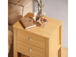 SoBuy Nachttisch Sofatisch Beistelltisch mit 2 Schubladen Natur FBT114-N