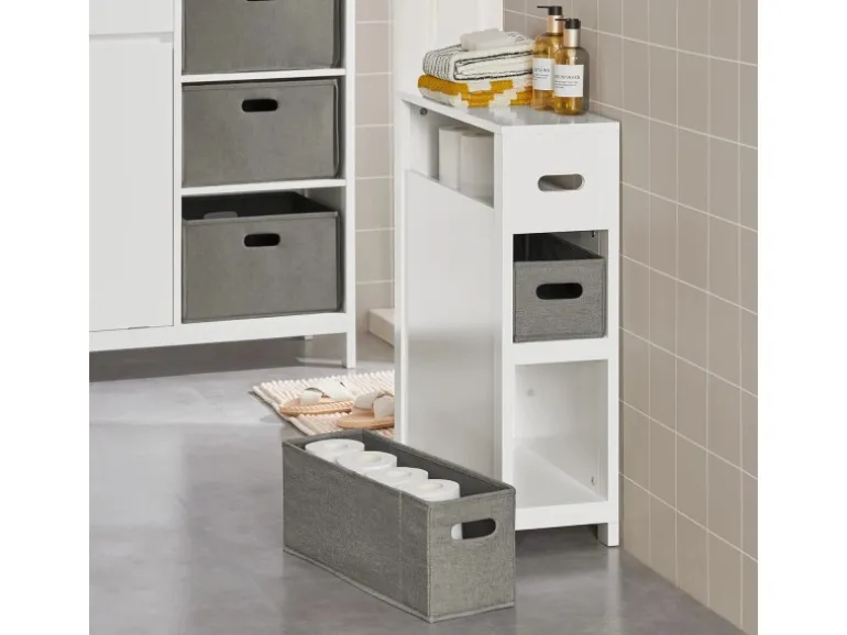 SoBuy Nischenregal mit 2 abnehmbaren Körben Holz Vlies Weiß BZR83-W