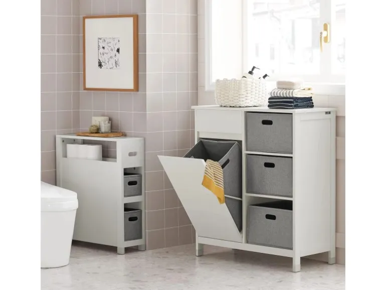 SoBuy Nischenregal mit 2 abnehmbaren Körben Holz Vlies Weiß BZR83-W