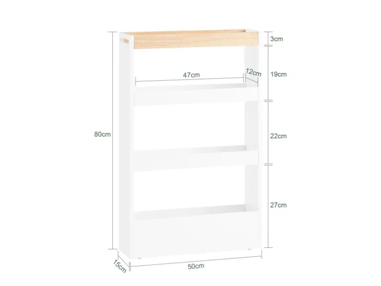 SoBuy Nischenwagen mit 4 Etagen Küchenregal Schmal Weiß 15x80x50cm NSR12-W