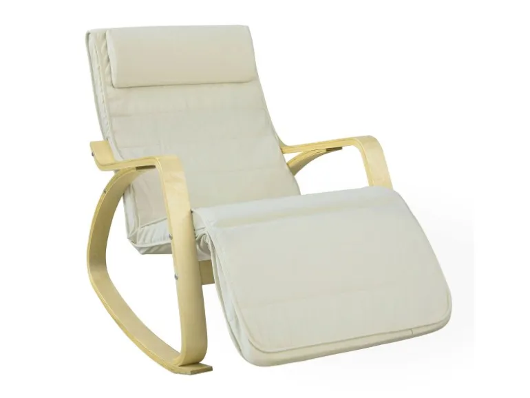SoBuy Schaukelstuhl Schaukelsessel mit Verstellbarer Fußstütze Beige FST16-W