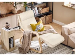 SoBuy Schaukelstuhl Schaukelsessel mit Verstellbarer Fußstütze Beige FST16-W