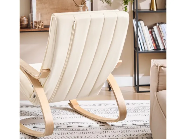 SoBuy Schaukelstuhl Schaukelsessel mit Verstellbarer Fußstütze Beige FST16-W