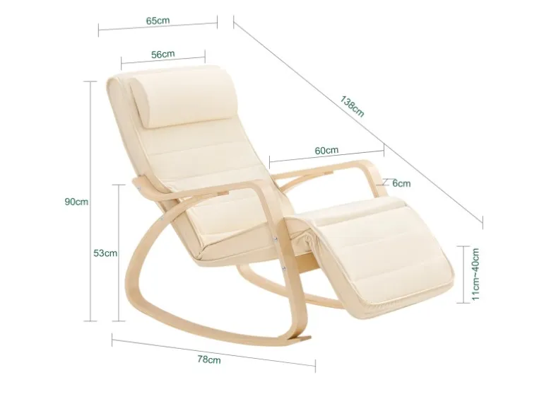 SoBuy Schaukelstuhl Schaukelsessel mit Verstellbarer Fußstütze Beige FST16-W