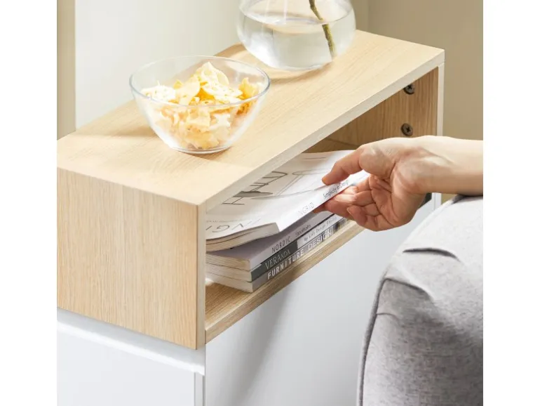 SoBuy Schmaler Beistelltisch mit 2 Schubladen Nachttisch mit Rollen FBT155-WN